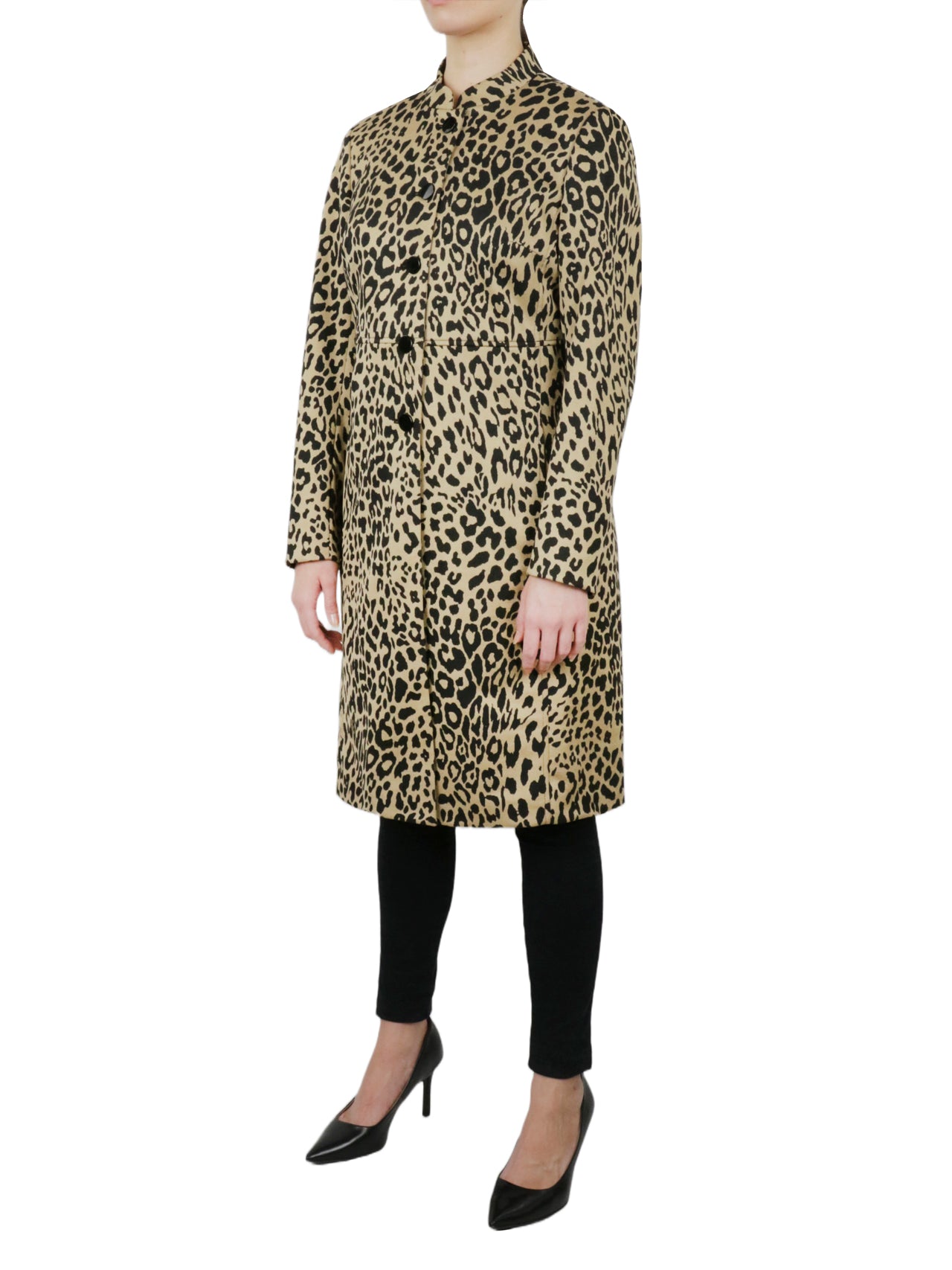  Kasper Nehru Collar Long Coat Animal Stretch Jacquard Knit - Doe Black - Bonton