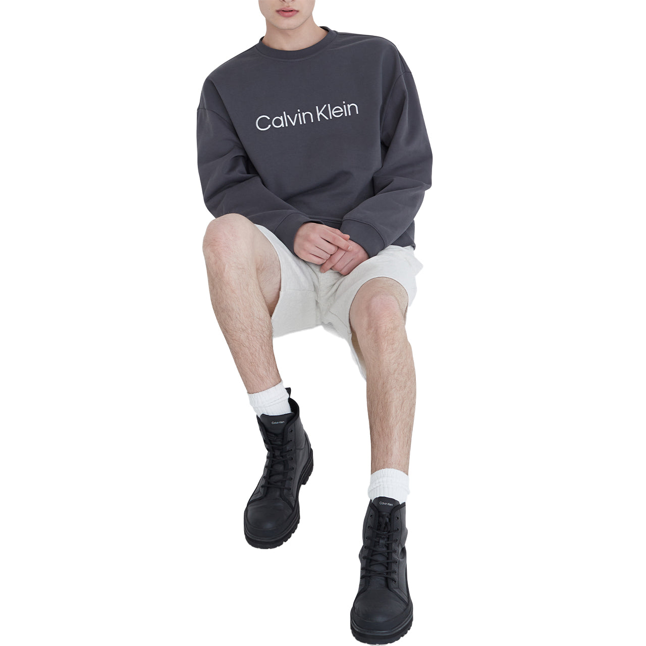  Calvin Klein Long Sleeves Standard Logo Tee - Forged Iron - Bonton