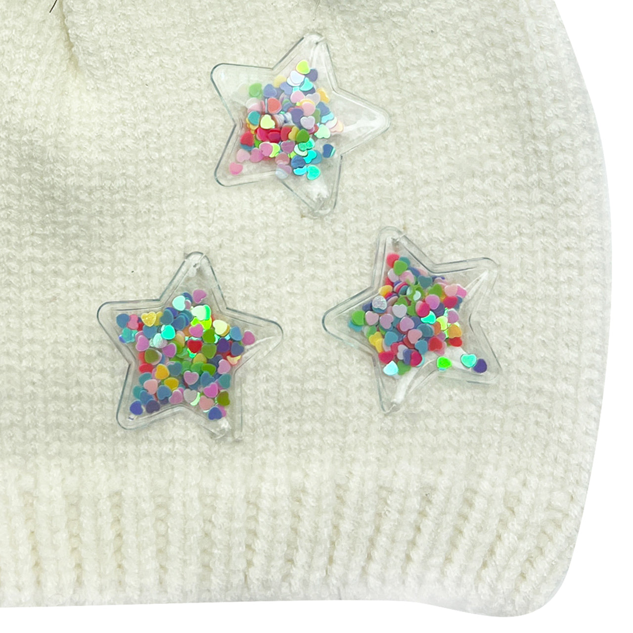  Glitter Filled Star Patch Beanie - Ivory - Bonton