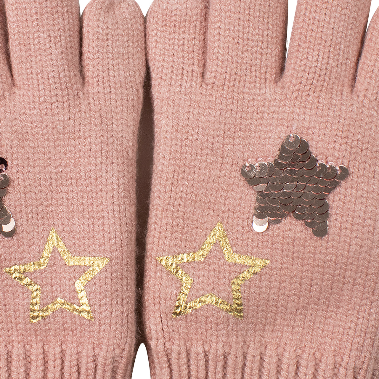  Star Foil and Flippy Sequin Knit Glove - Blush - Bonton