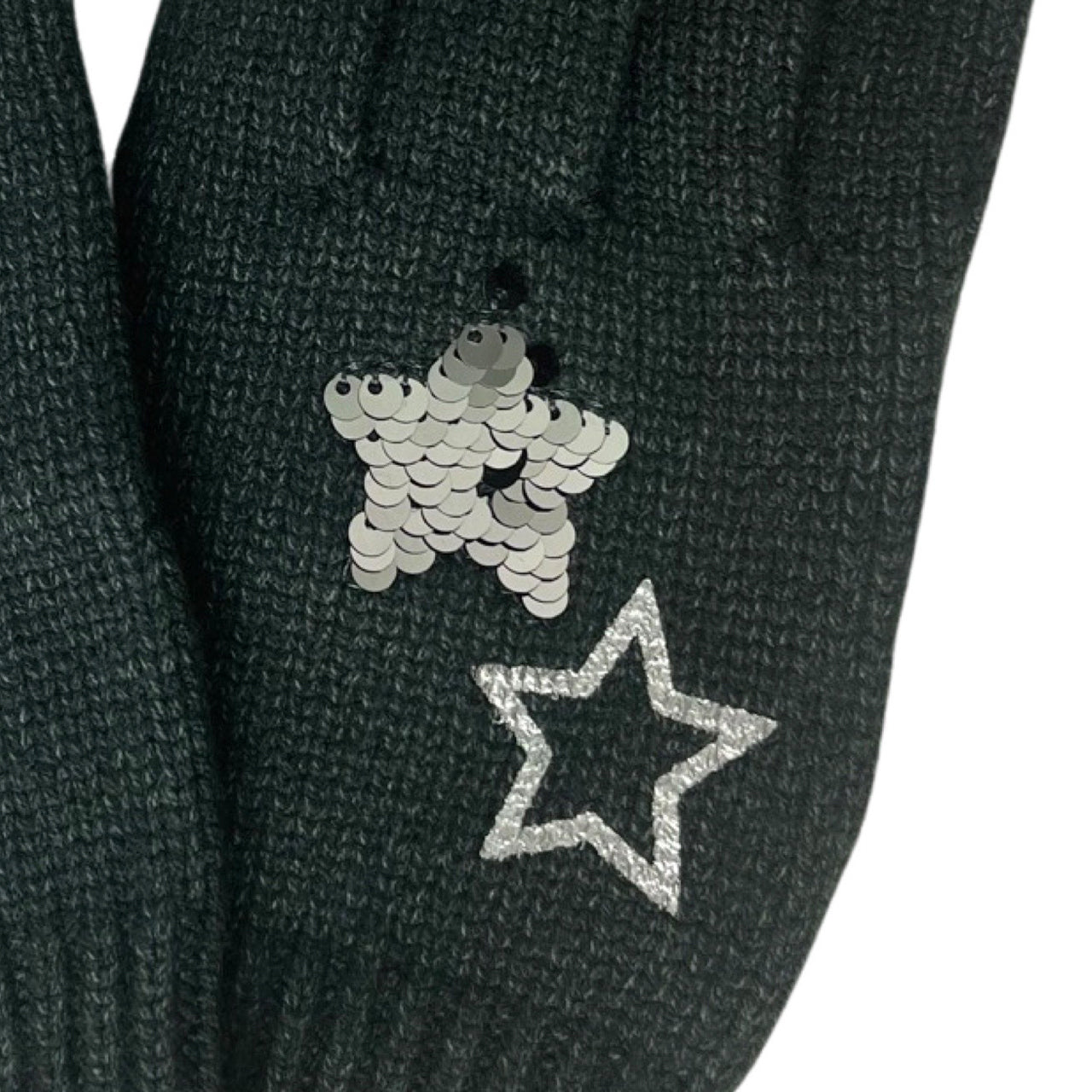  Star Foil and Flippy Sequin Knit Glove - Gray - Bonton