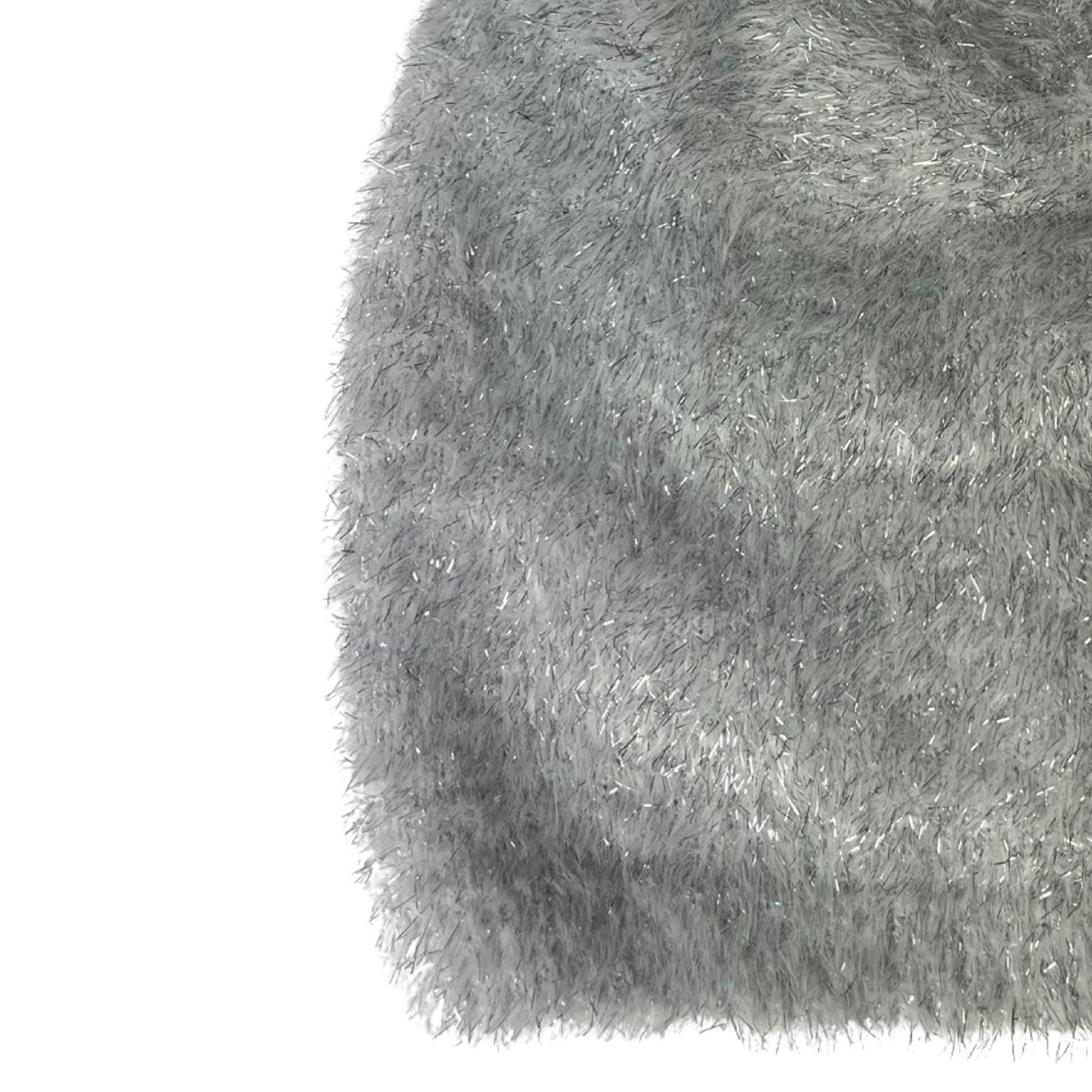  Tinsel Yarn Faux Fur Pom Beanie - Silver - Bonton