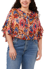 Plus Size Pin Tuck Ruffle Sleeves Blouse