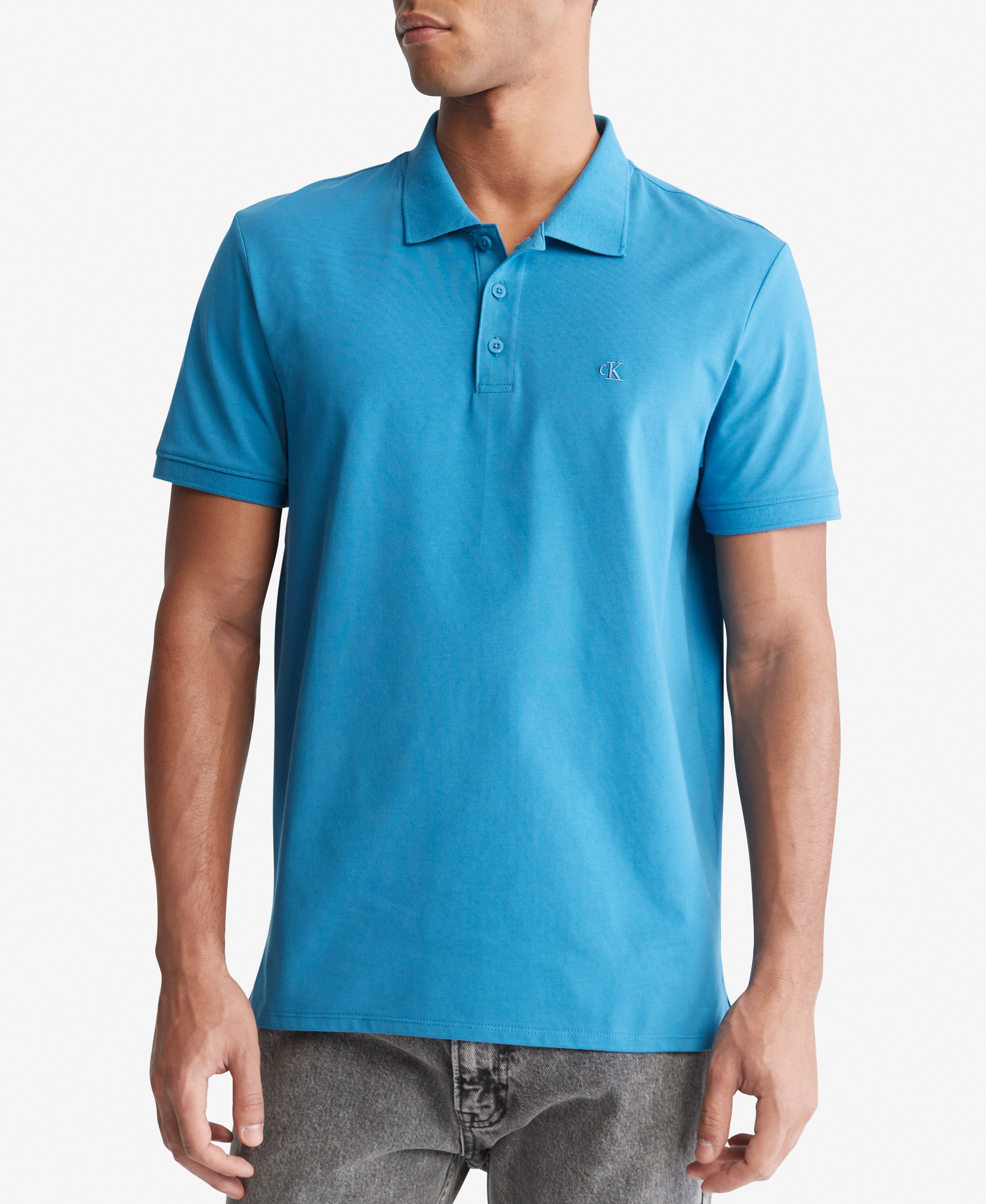  Calvin Klein Short Sleeves Smooth Cotton Solid - Cyaneus - Bonton