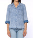  3/4 Cuffed Sleeve Button Down Shirt Chest Pocket High Low - 156 Blue - Bonton