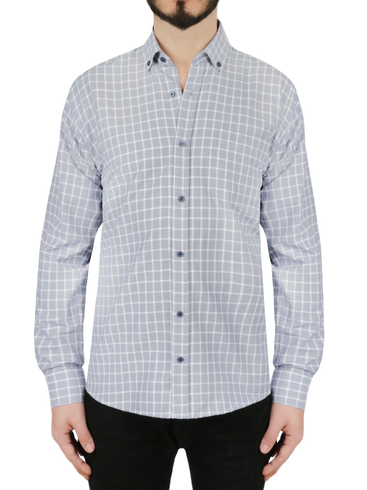  Windowpane Checkered Dress Shirt in Grey - Gray - Bonton