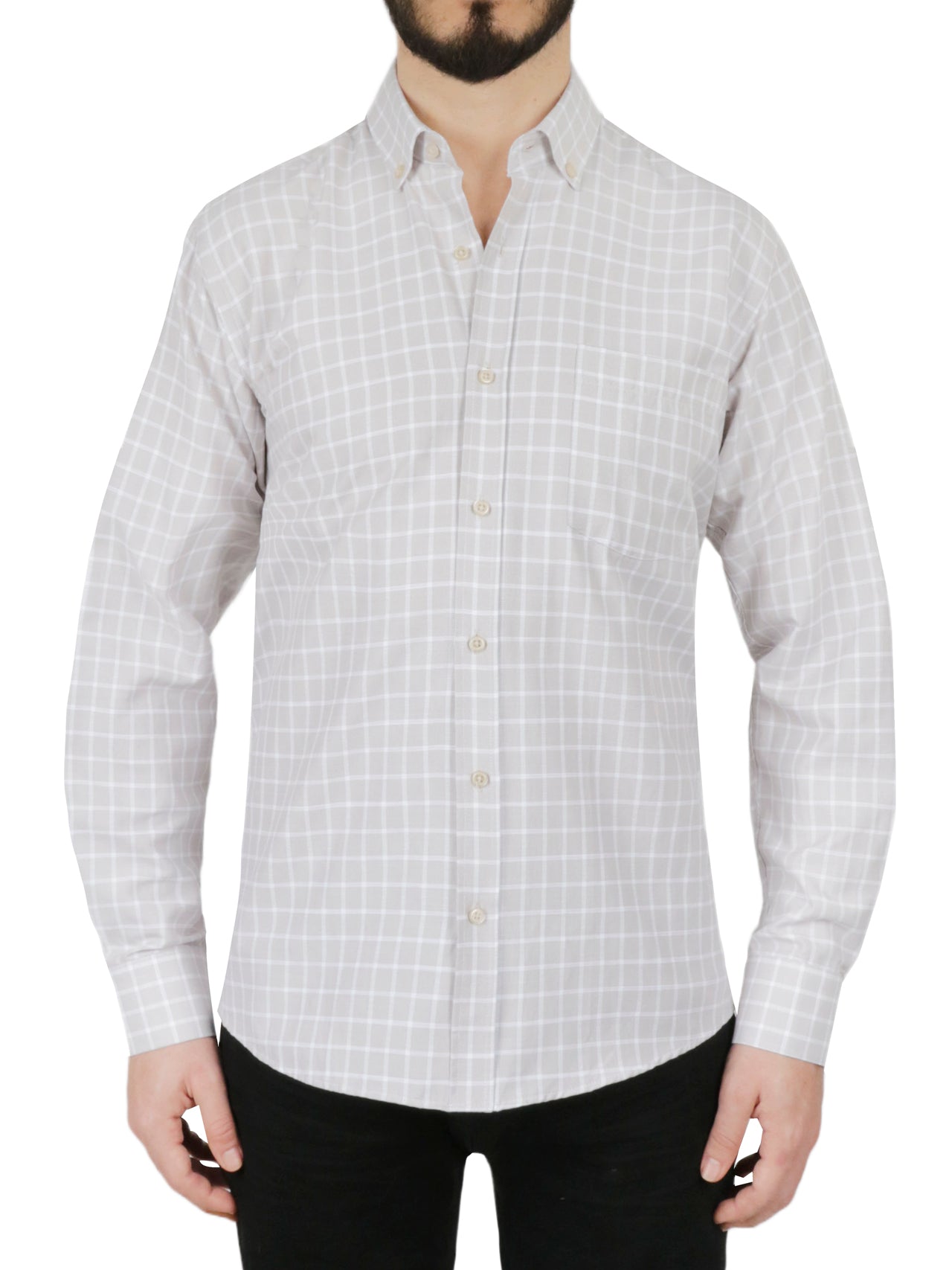  Beige Windowpane Checkered Dress Shirt - Beige - Bonton