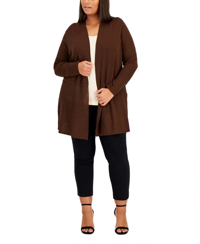  Anne Klein Plus Size Lightweight Monteray Cardigan - Espresso - Bonton