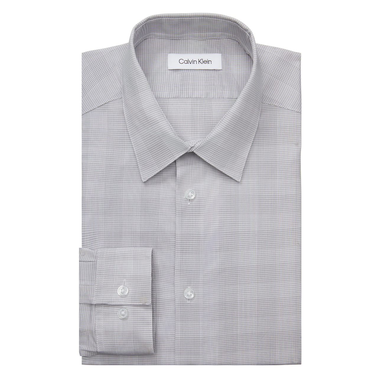  Calvin Klein Calvin Klein Steel Slim Fit Non Iron Stretch Plaid Dress Shirt - Grey - Bonton