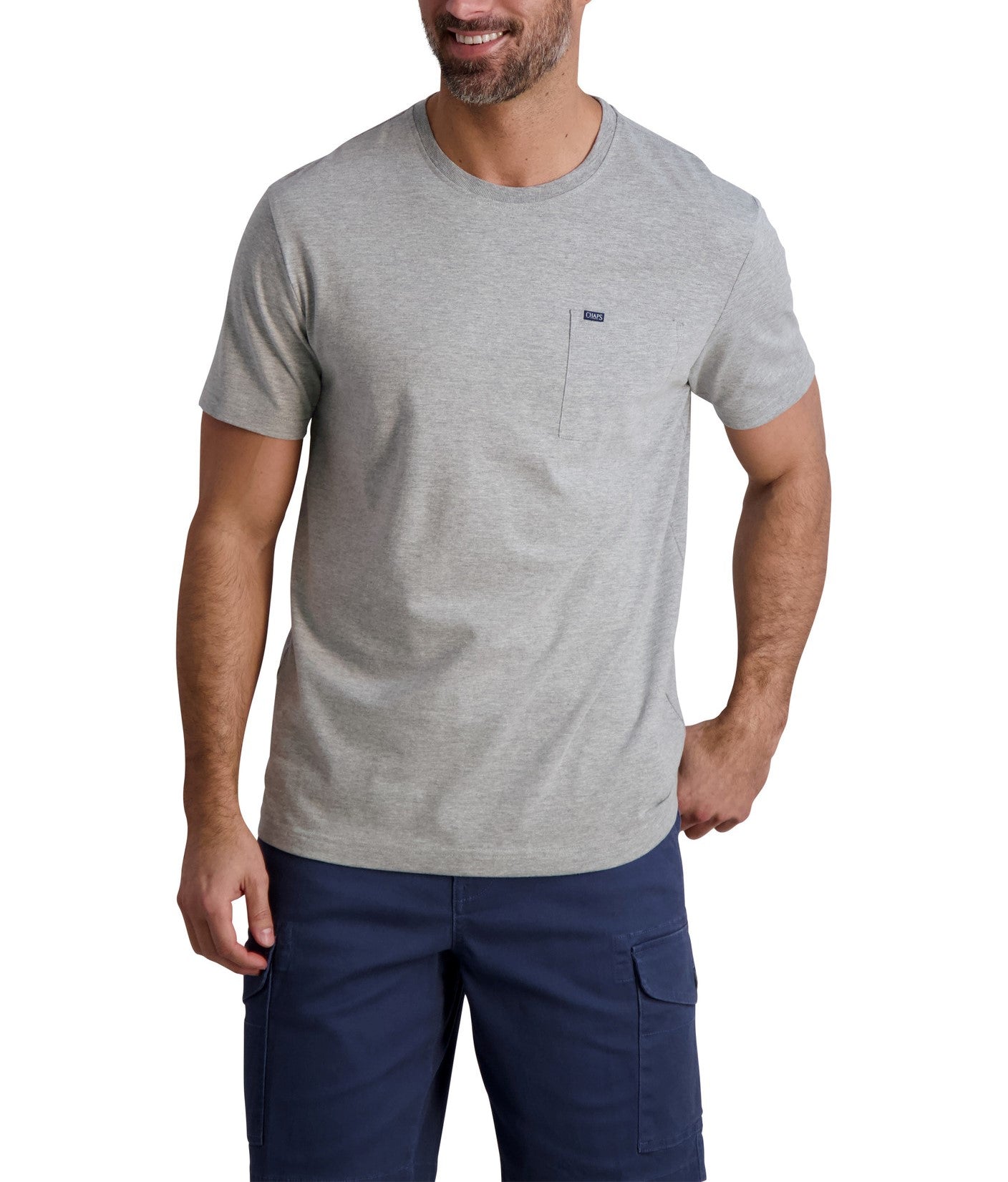  Chaps Chaps Men's Short Sleeve Crewneck Pocket Tee - Light Grey Hth - Bonton