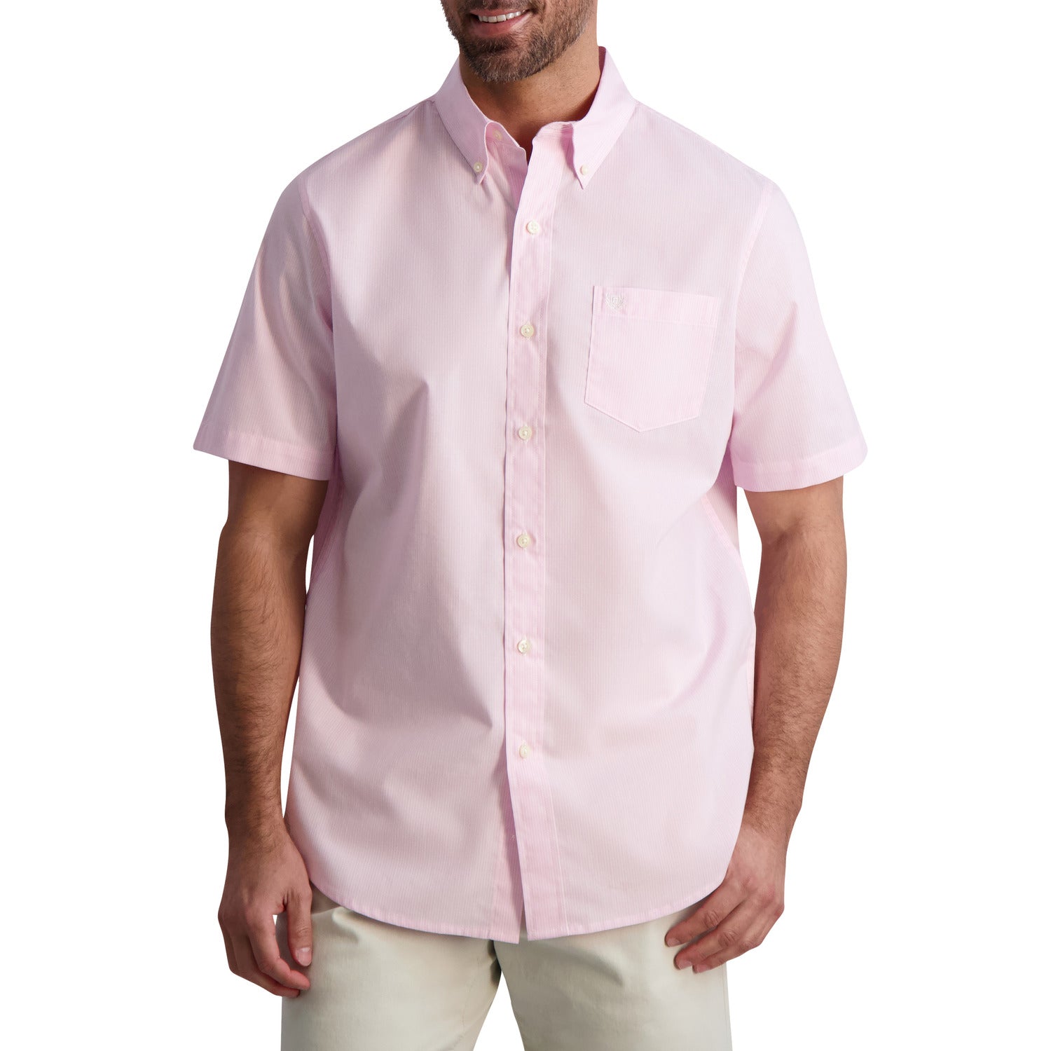  Chaps Chaps Men's Short Sleeve Recycled Poly Stretch Woven Shirt - Sachet Pink - Bonton