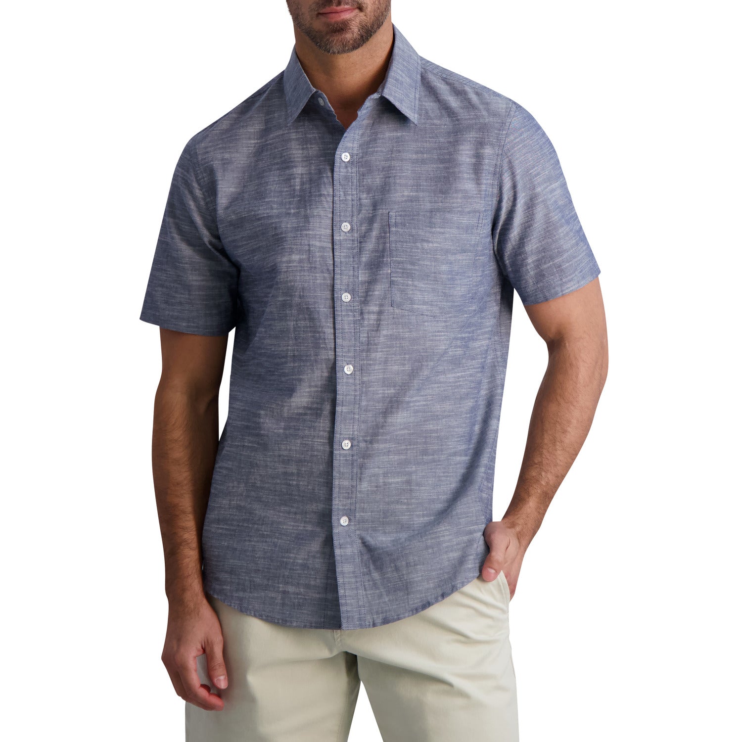  Chaps Chaps Men's Short Sleeve Shirt Chambray ButtonUp - Deep Sea Navy - Bonton