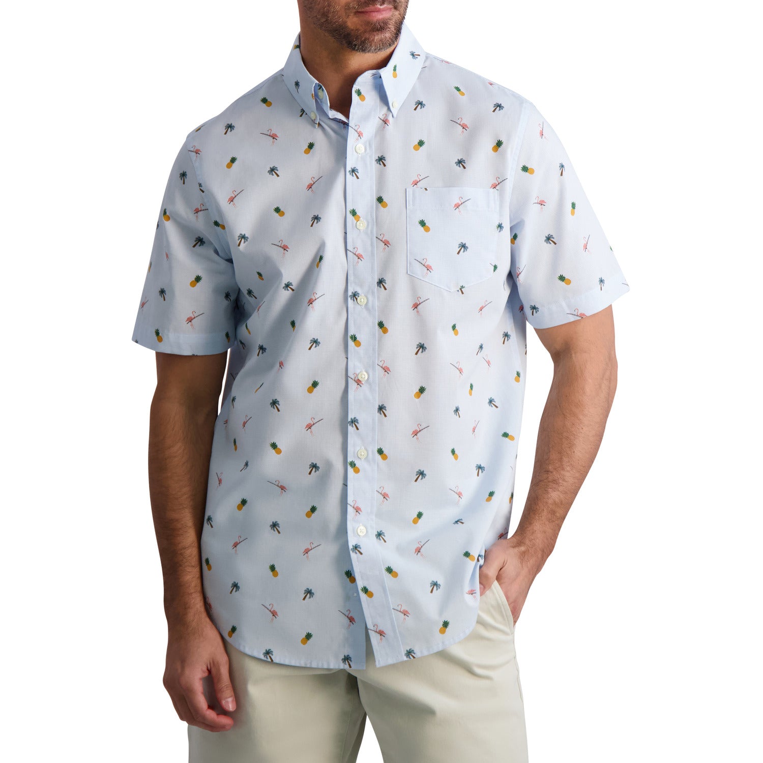  Chaps Chaps Mens Short Sleeve Recycled Poly Stretch Woven Blue Shirt - Fresh Blue - Bonton