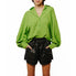  Amira Oversized Button Down Satin Top - Green - Bonton