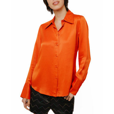  Jacque Collared Button Down Satin Top - Burnt Orange - Bonton