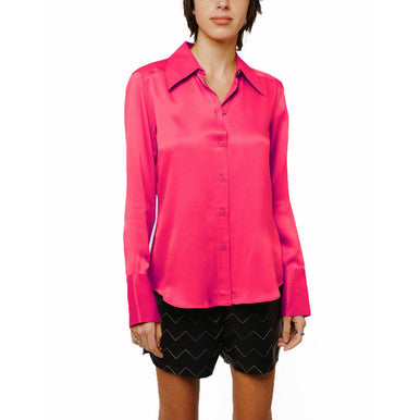  Jacque Collared Button Down Satin Top - Pink - Bonton