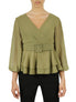  Belted Peplum Flounce Shirt - Khaki - Bonton