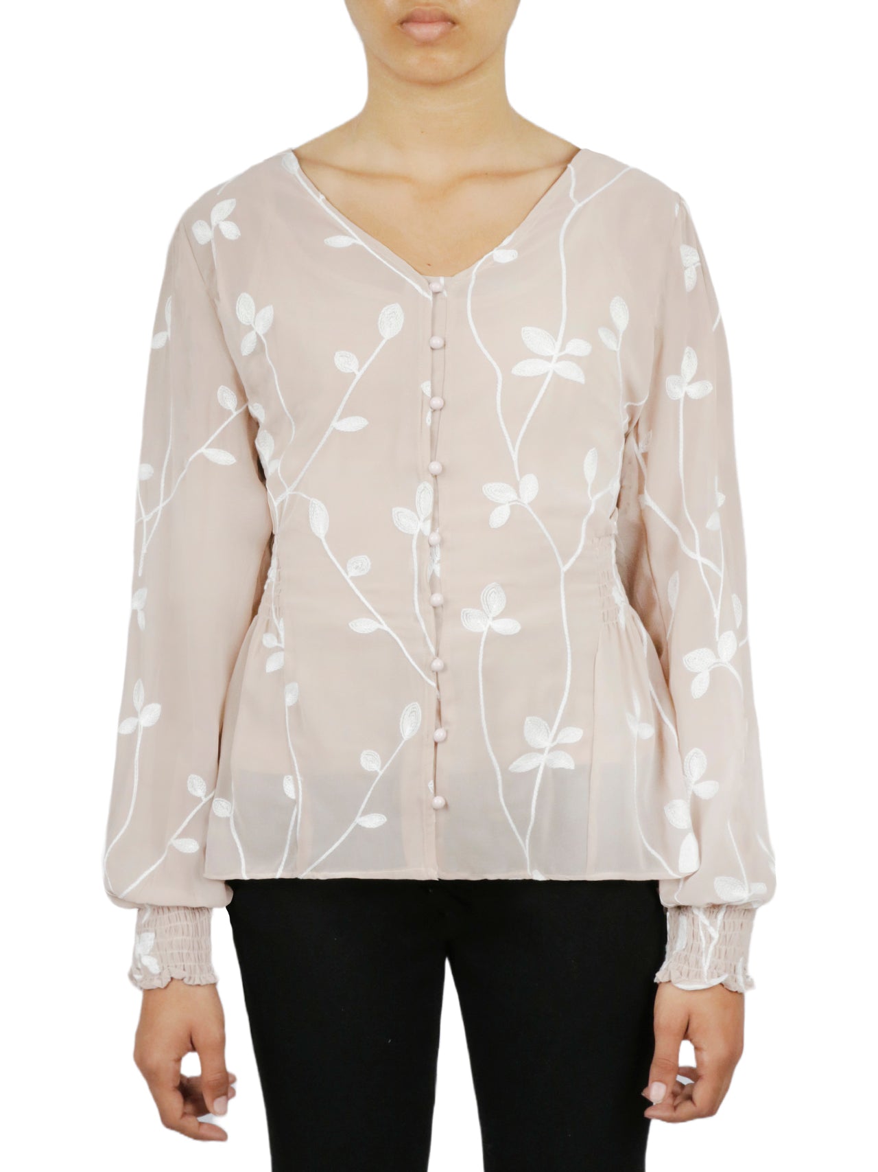  Floral V Button Down - Mink - Bonton