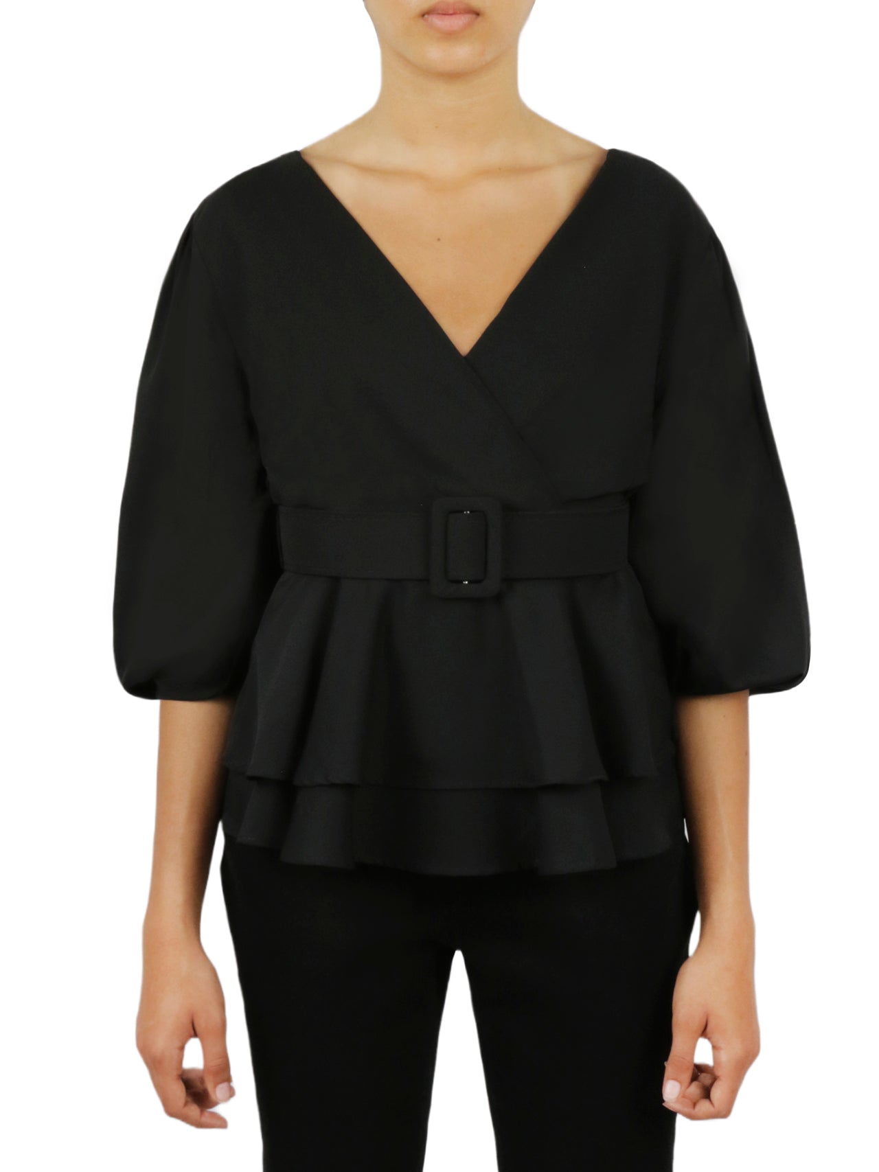  Belted Solid Top - Black - Bonton