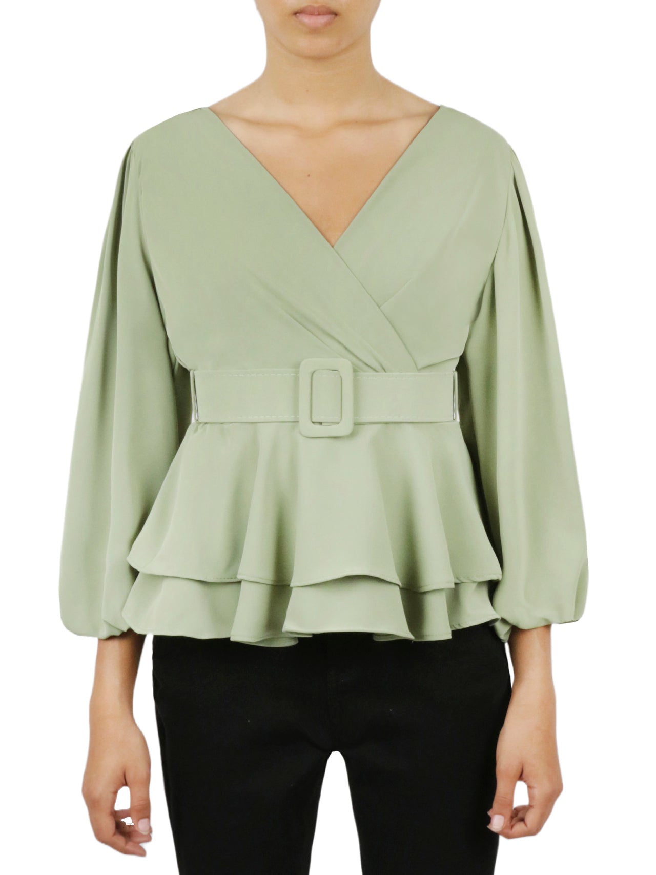  Belted Solid Top - Khaki - Bonton