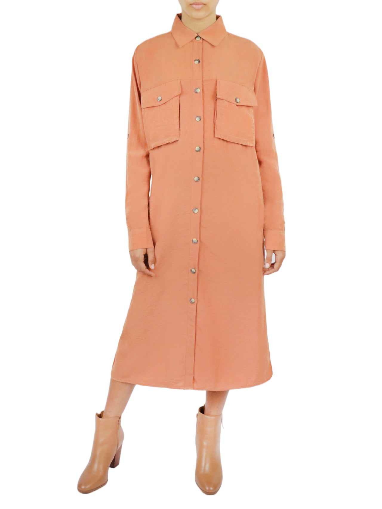  Long Shirt Dress - Orange - Bonton