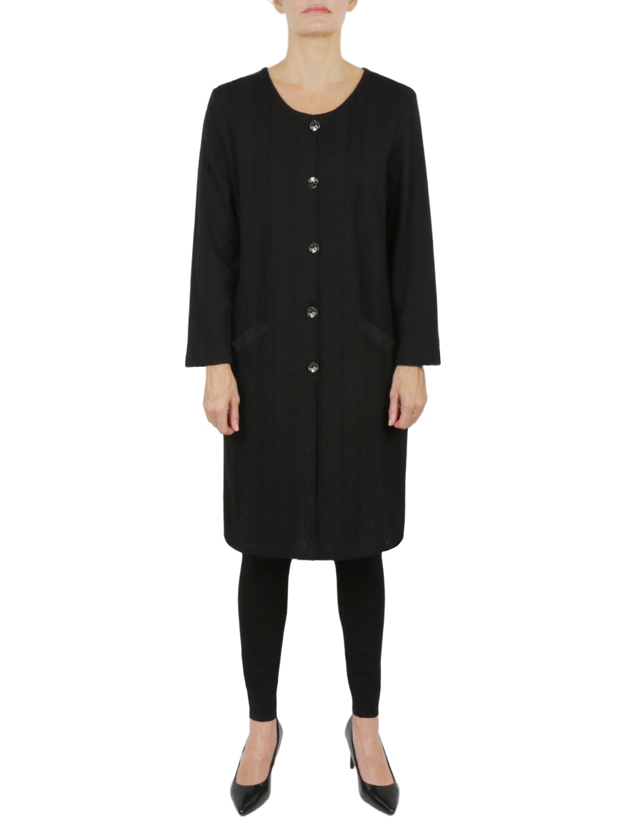  Button Front Long Tunic - Black - Bonton