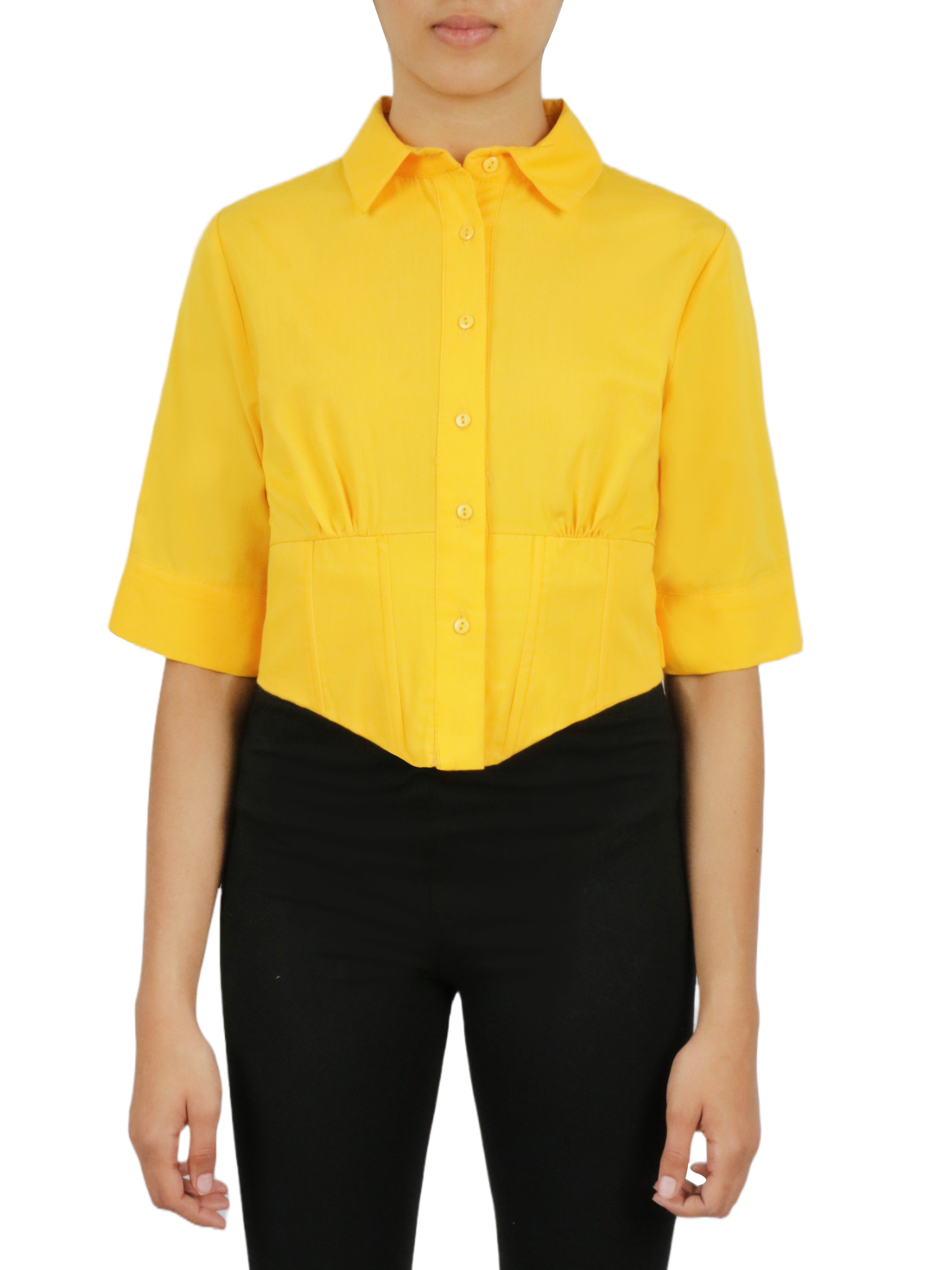  Cropped Corseted Shirt - Yellow - Bonton