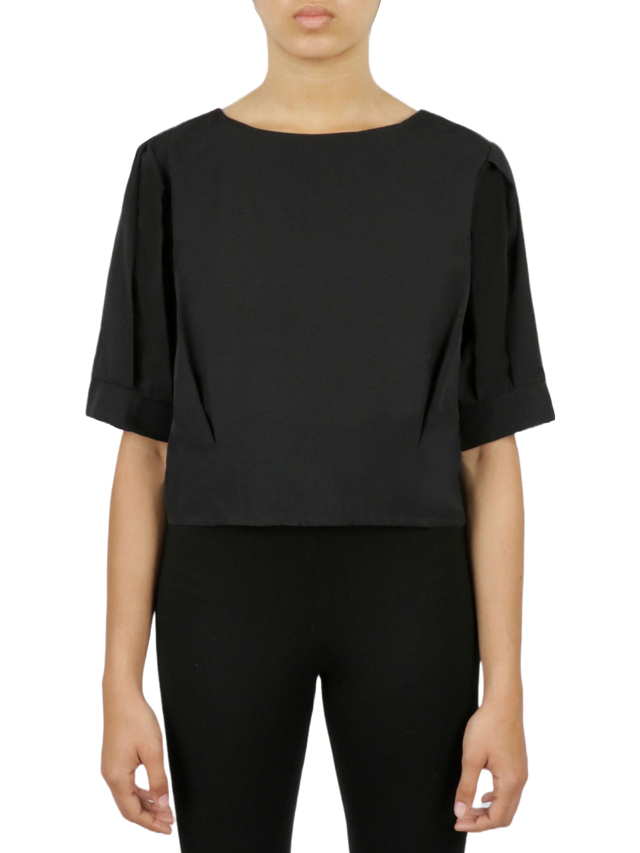  Cream & Rouge Cropped Tie Back Blouse - Black - Bonton