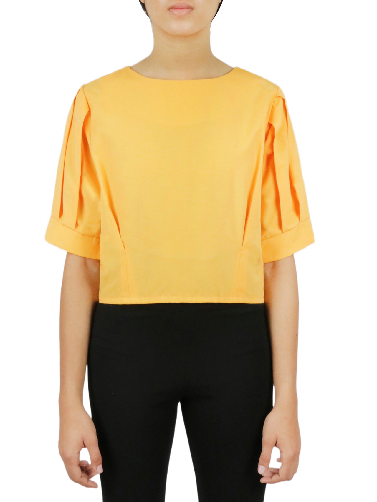  Cropped Tie Back Blouse - Yellow - Bonton