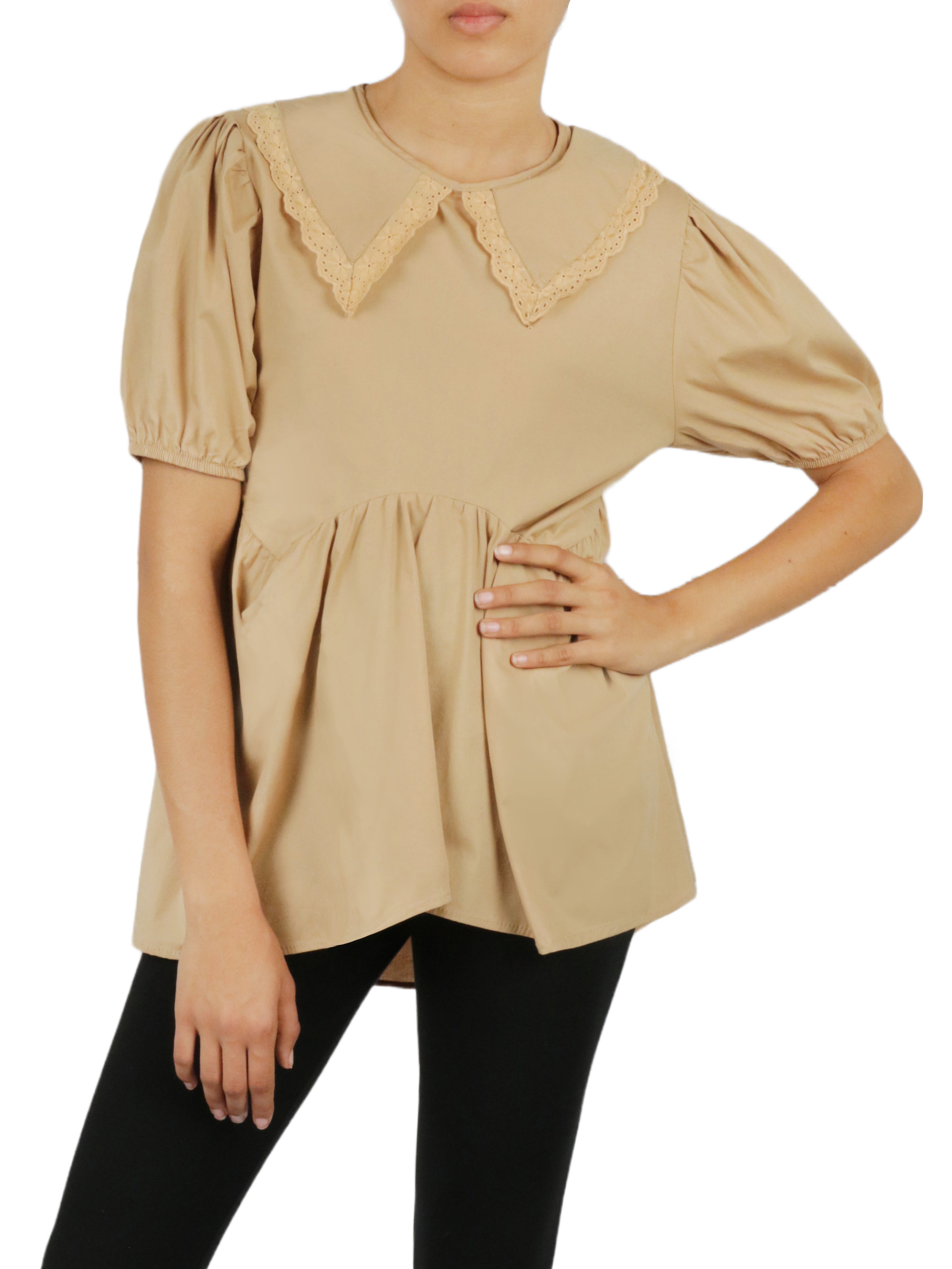  Cream & Rouge Lace Detail Blouse - Beige - Bonton