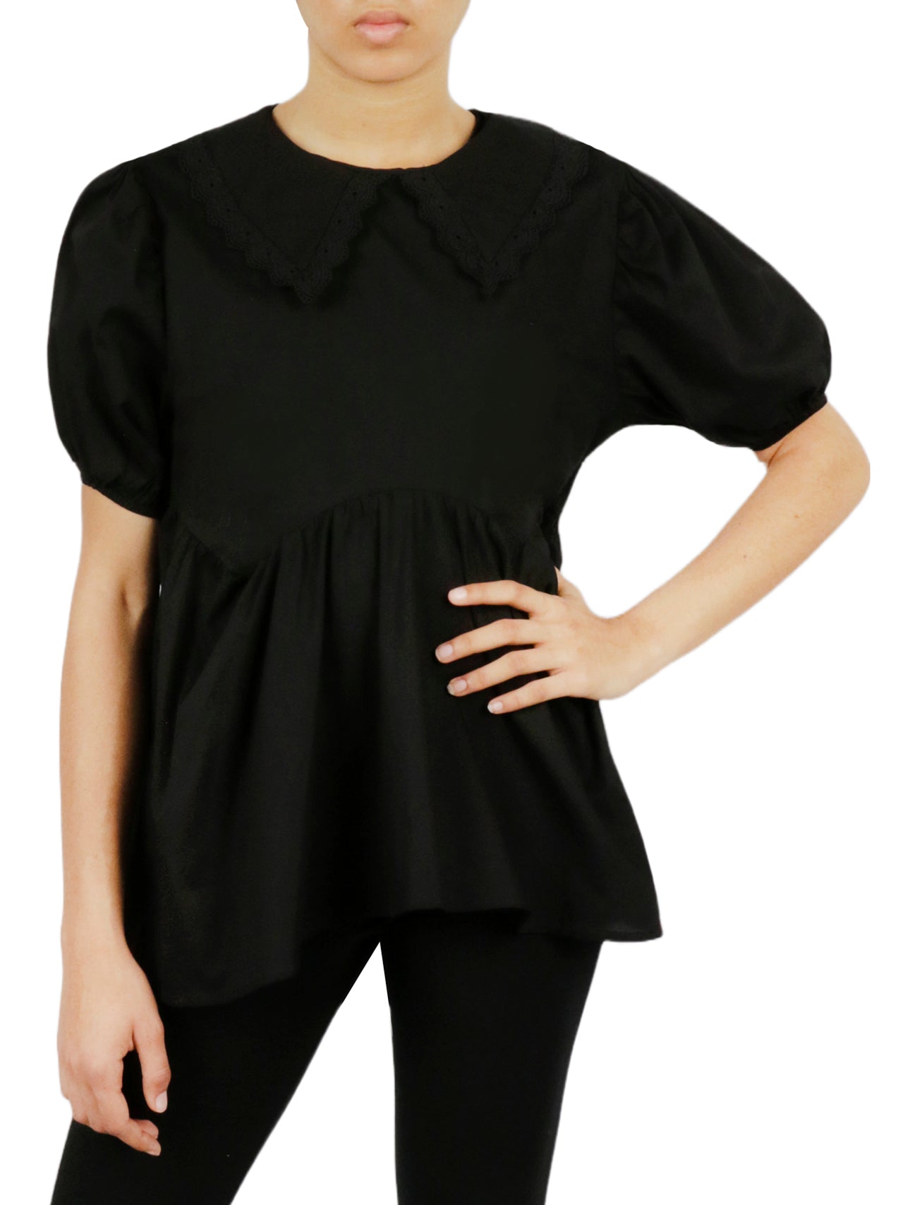  Lace Detail Blouse - Black - Bonton