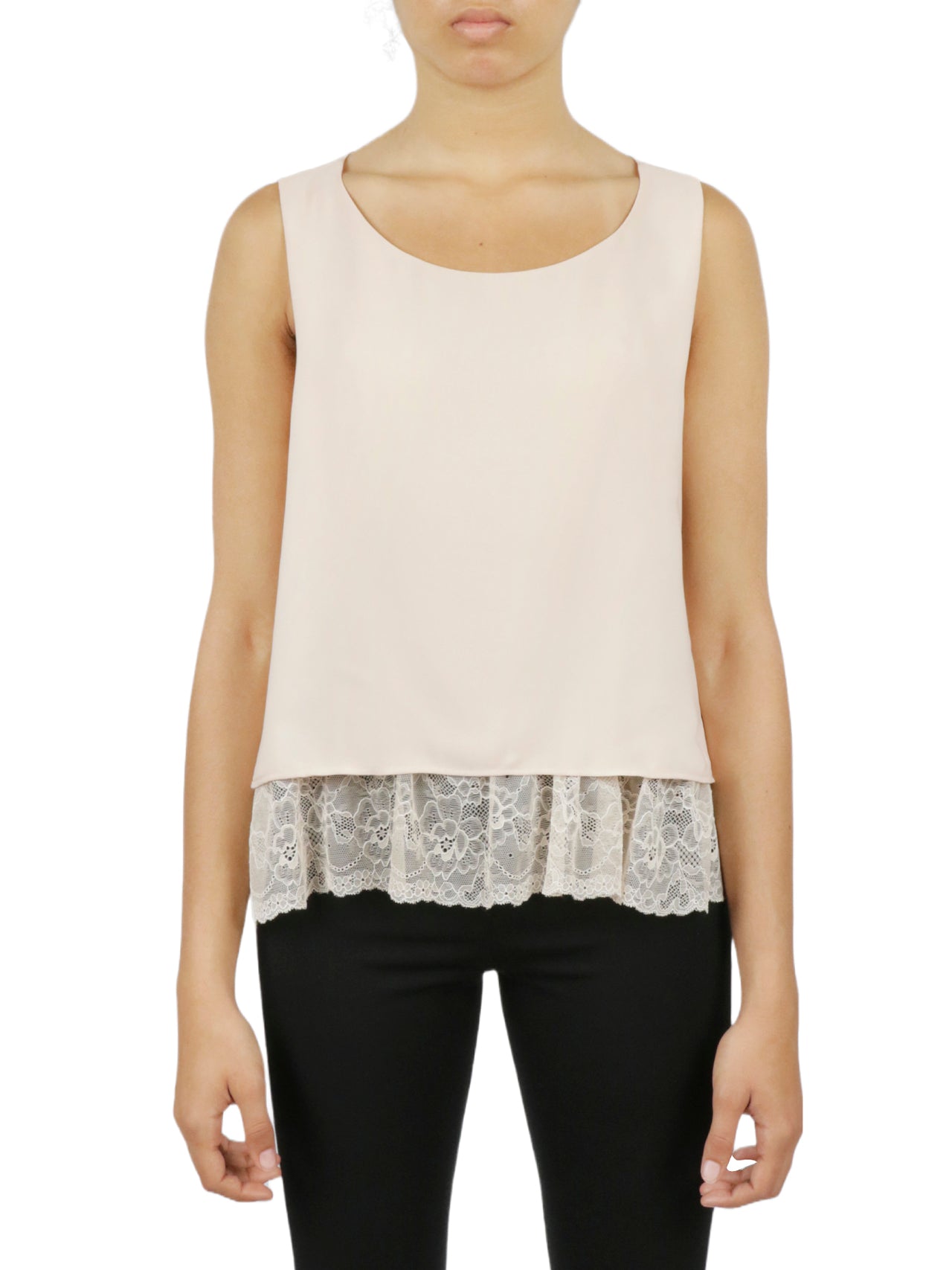  Cream & Rouge Lace Hem Tank - Powder - Bonton