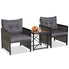  3 Piece Rattan & Acacia Wood Table & Chairs with Incline Backrest - Gray - Bonton