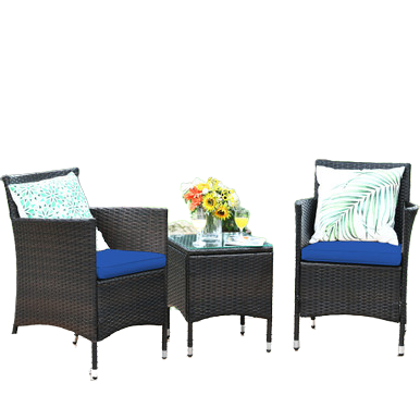  3 Piece PE Rattan Chair Set with Table - Navy - Bonton