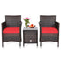  3 Piece PE Rattan Chair Set with Table - Red - Bonton