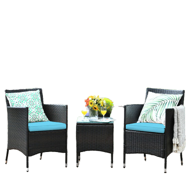  3 Piece PE Rattan Chair Set with Table - Blue - Bonton