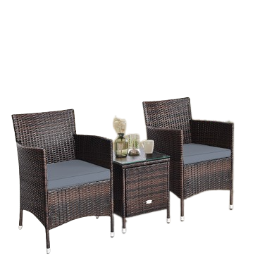  3 Piece PE Rattan Chair Set with Table - Gray - Bonton