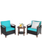 3 Piece Rattan Chair Set with Wooden Frame and Table