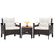 3 Piece Rattan Chair Set with Wooden Armrest and Table Top