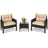  3 Piece Rattan Cushioned Chair Conversation Set - Beige - Bonton