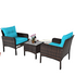  3 Piece Rattan Cushioned Chair Conversation Set - Turquoise - Bonton