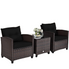  3 Piece Rattan Cushioned Chair Set with Table - Black - Bonton