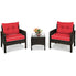  3 Piece Rattan Cushioned Chair Conversation Set - Red - Bonton