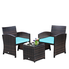  3 Piece Rattan High Backrest Chair Set with Table - Turquoise - Bonton