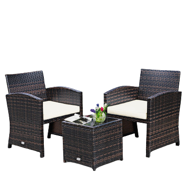  3 Piece Rattan High Backrest Chair Set with Table - White - Bonton