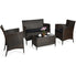  4 Piece Rattan Modern Furniture Set with Cushions and Coffee Table - Black - Bonton