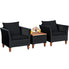  Black Rattan Chair Set with Acacia Wood 3 Piece Set - Black - Bonton