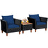  Black Rattan Chair Set with Acacia Wood 3 Piece Set - Navy - Bonton