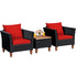  Black Rattan Chair Set with Acacia Wood 3 Piece Set - Red - Bonton