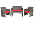  Gray Rattan Furniture Set with Glass Table Top Set of 4 - Red - Bonton